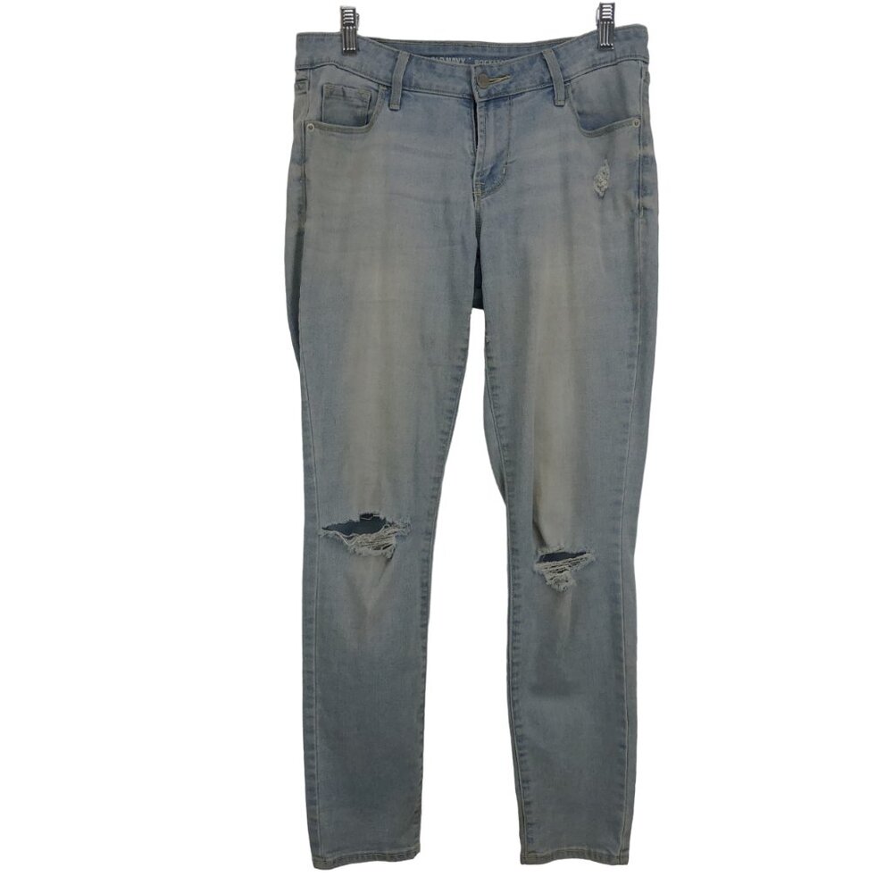 Old Navy RockStar Light Wash Distressed Ripped Faded Low Rise Skinny Jeans Sz 8